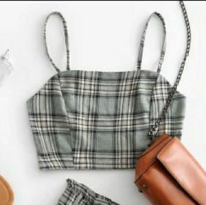 Green Zaful Plaid Cropped Tank Top (NWT)